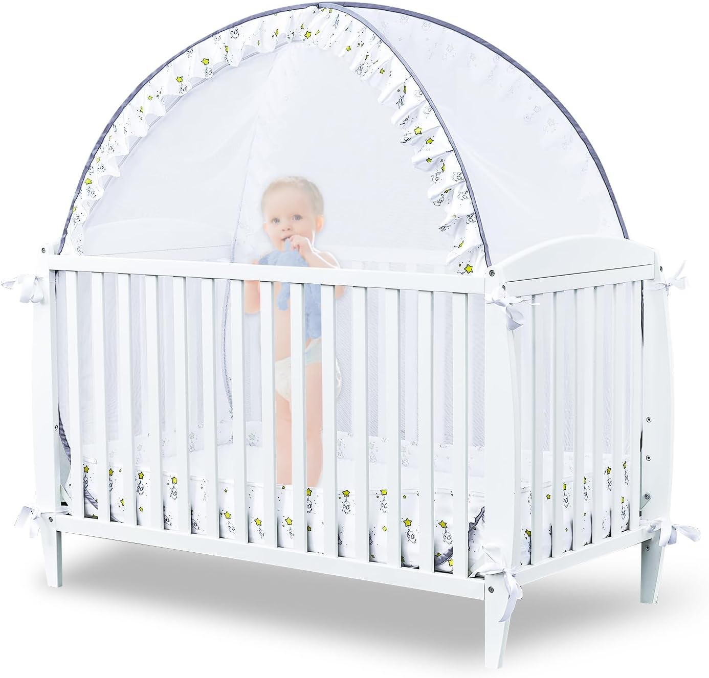 Pop-Up Baby Crib Tent - Secure Locking Zippers, Breathable Mesh, Adorable Design