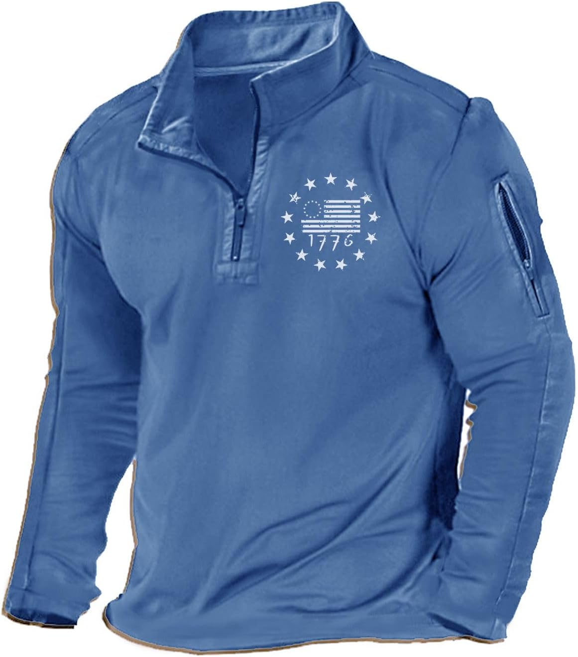 H HYFOL Men's USA Flag Graphic Pocket Pullover Sweatshirt