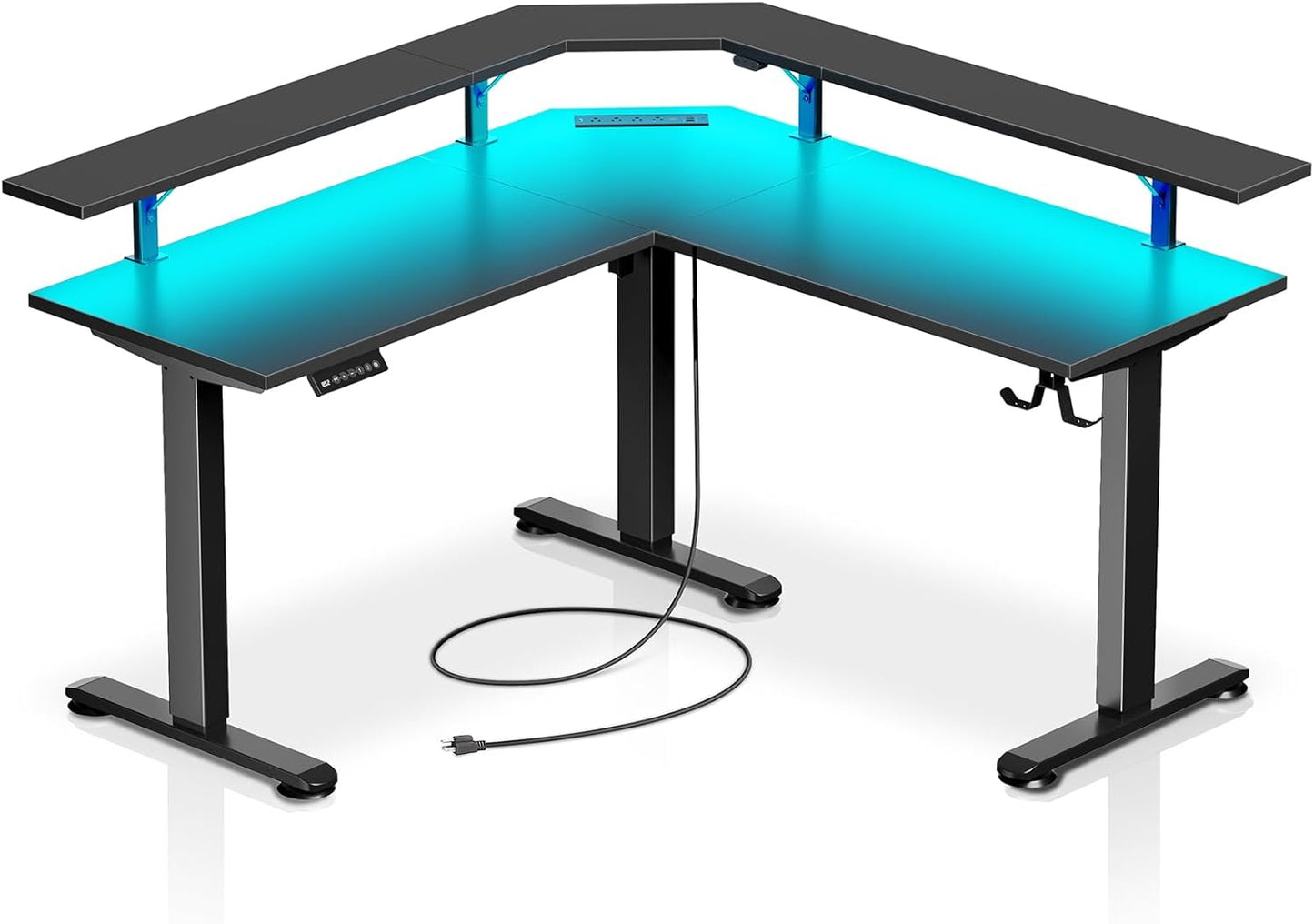 Electric L-Shaped Standing Desk with LED light and Monitor Stand