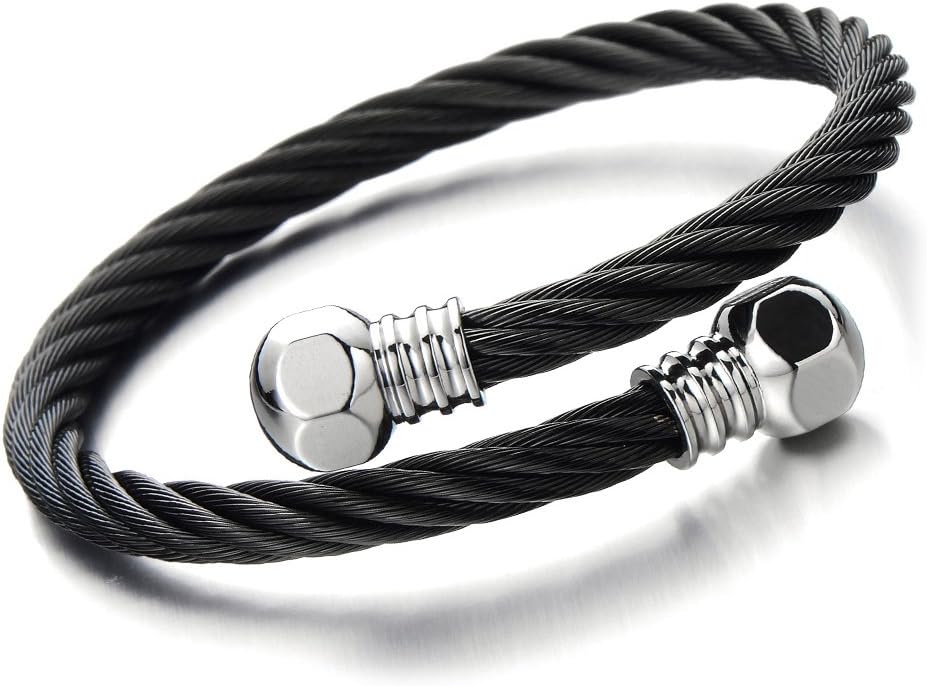 Adjustable Twisted Cable Bracelet - Stainless Steel