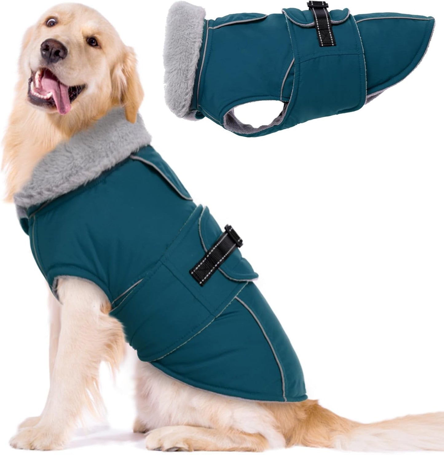 Lelepet Warm Dog Coat Reflective Fleece Vest for Cold Weather