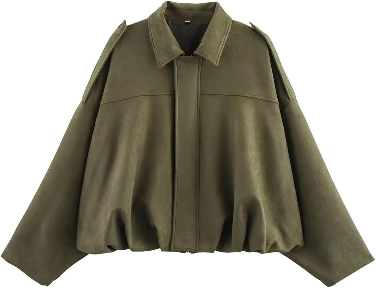 Womens Faux Suede Bomber Jacket for Casual Street Style