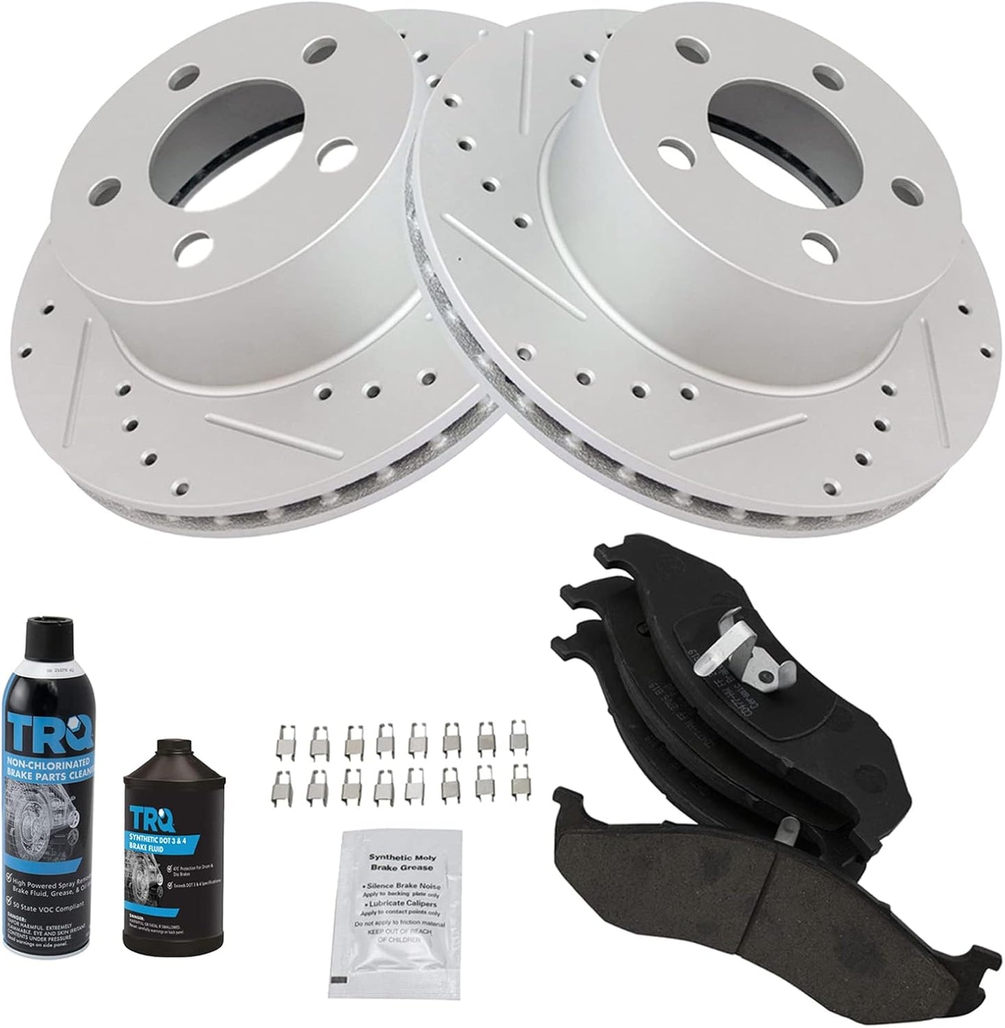 TRQ Ceramic Brake Pad & Cross Drilled Rotor Kit for Jeep Models