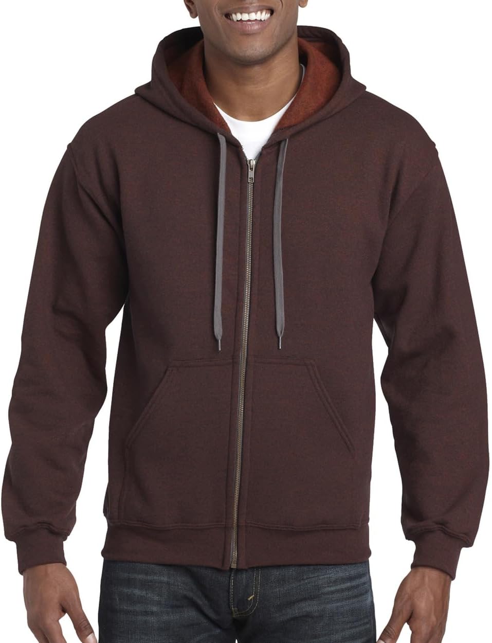 Gildan Russet Full Zip Hoodie (S) - Cozy Comfort!