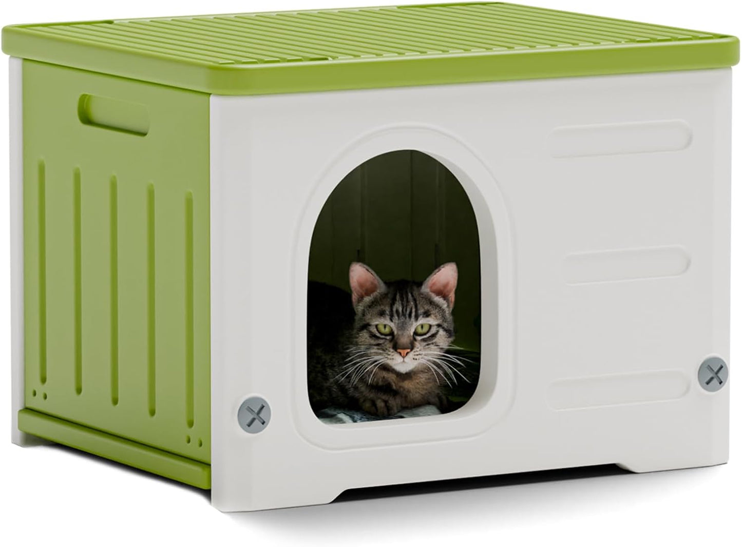 Plastic Cat House for Indoor Outdoor Use, Stackable Shelter