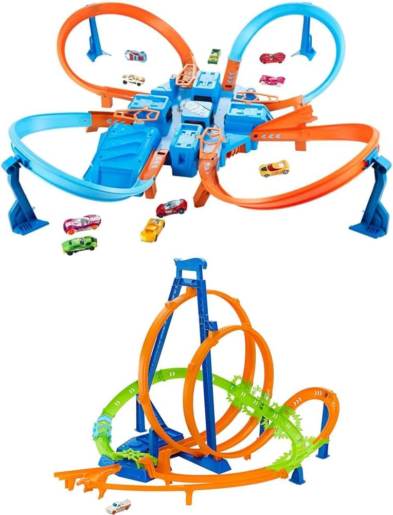 Hot Wheels Criss Cross Crash Track Set with Motorized Booster