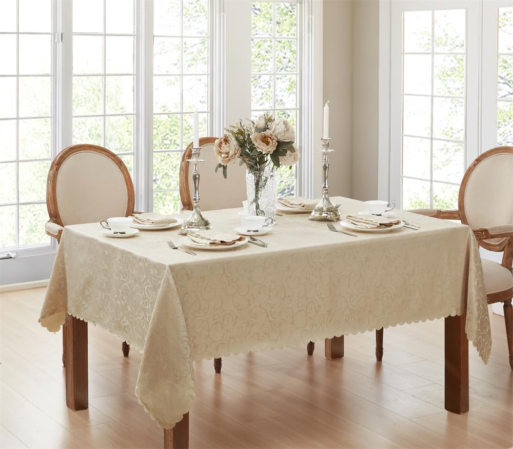 Newbridge Portofino Scalloped Damask Tablecloth for Holidays