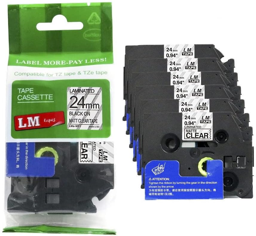 6/Pack LM Tapes - Premium Black Print on Matte Clear Labels