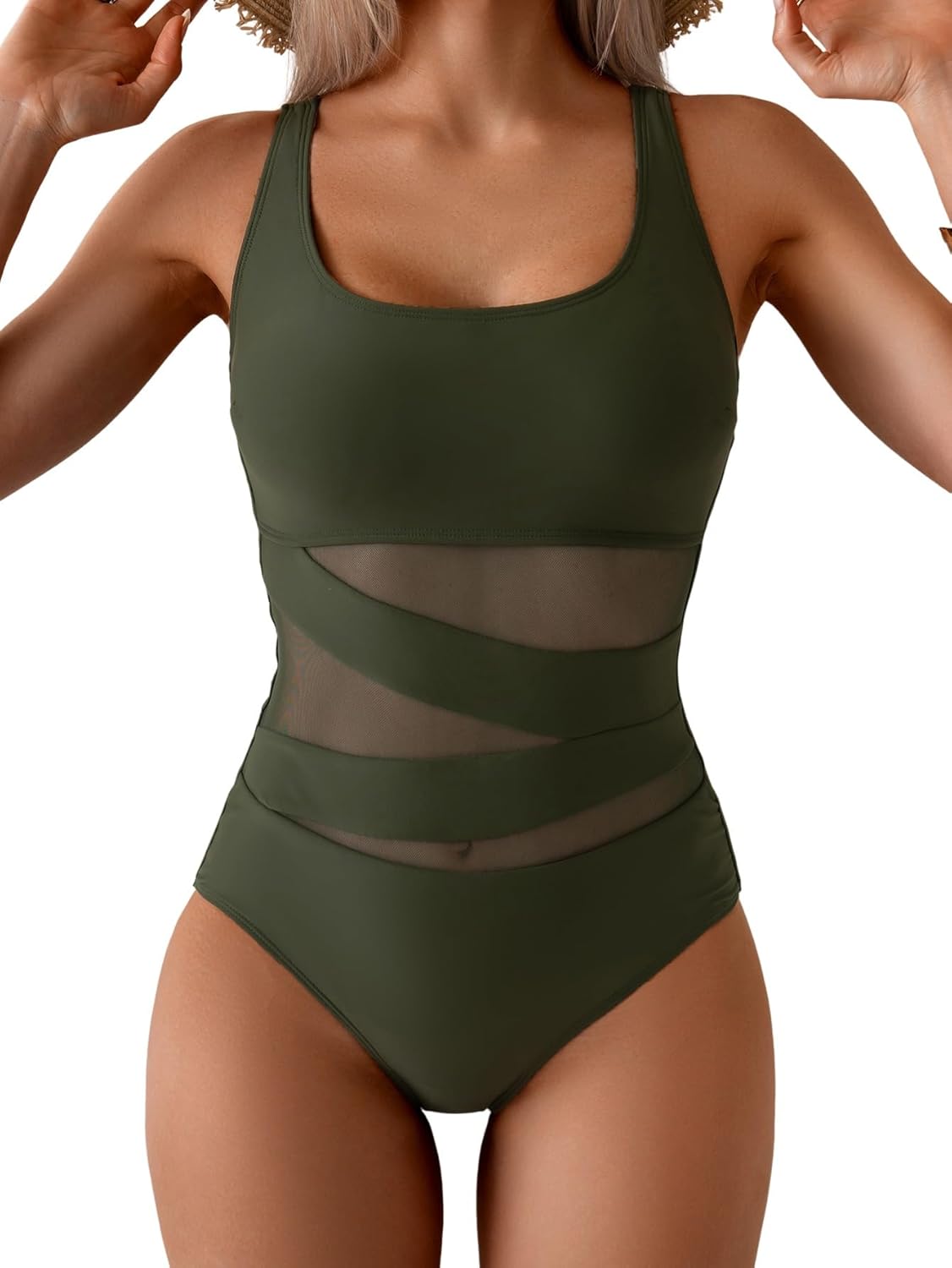 B2prity Women's Mesh One Piece Swimsuit for Tummy Control