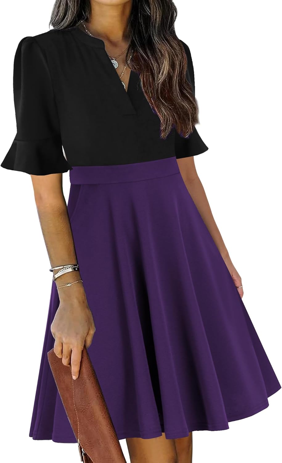 Mokayee Womens Summer V Neck Ruffle Short Sleeve Dress