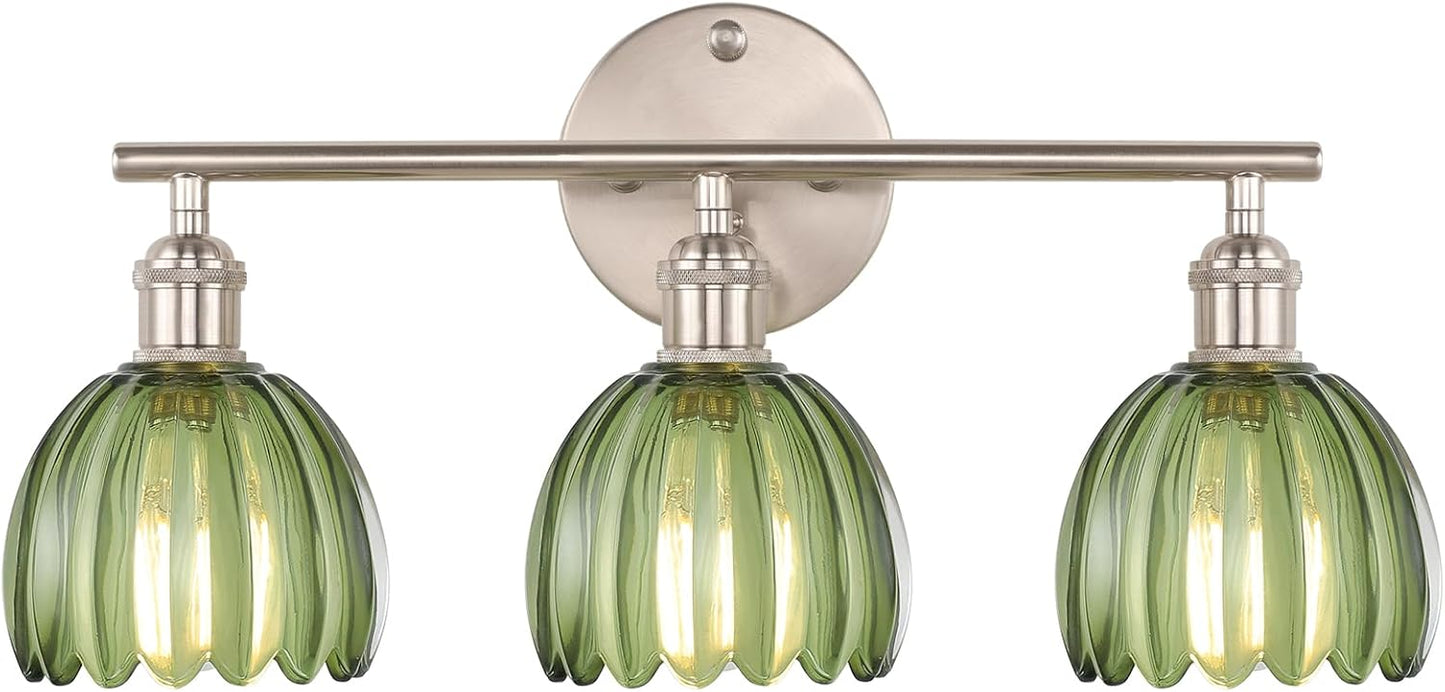 Bathroom Light Fixtures with Green Tulip Glass Shade for Style