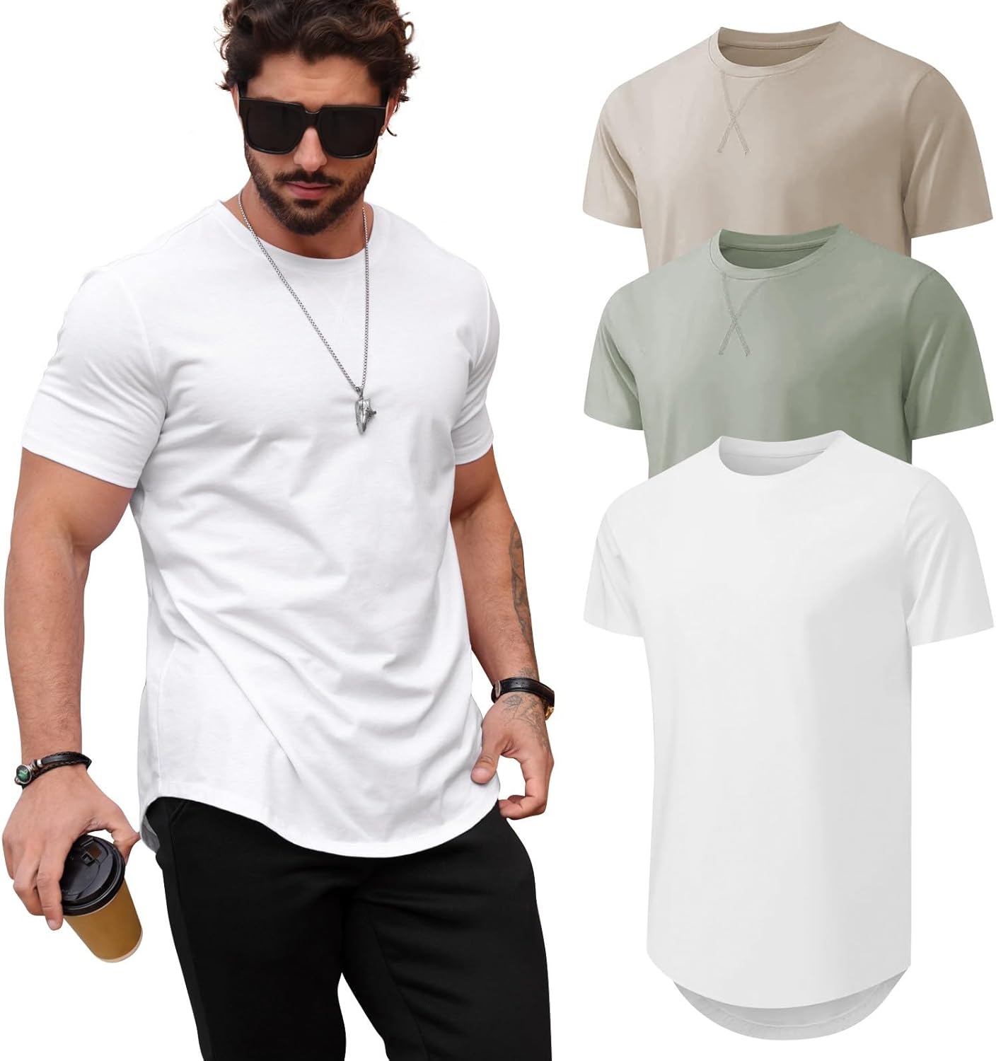 Mens T Shirts Casual Hipster Longline Crewneck Tee Shirts