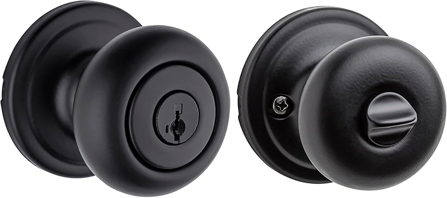 Kwikset Hancock Entry Door Knob with Lock and Key, Matte Black