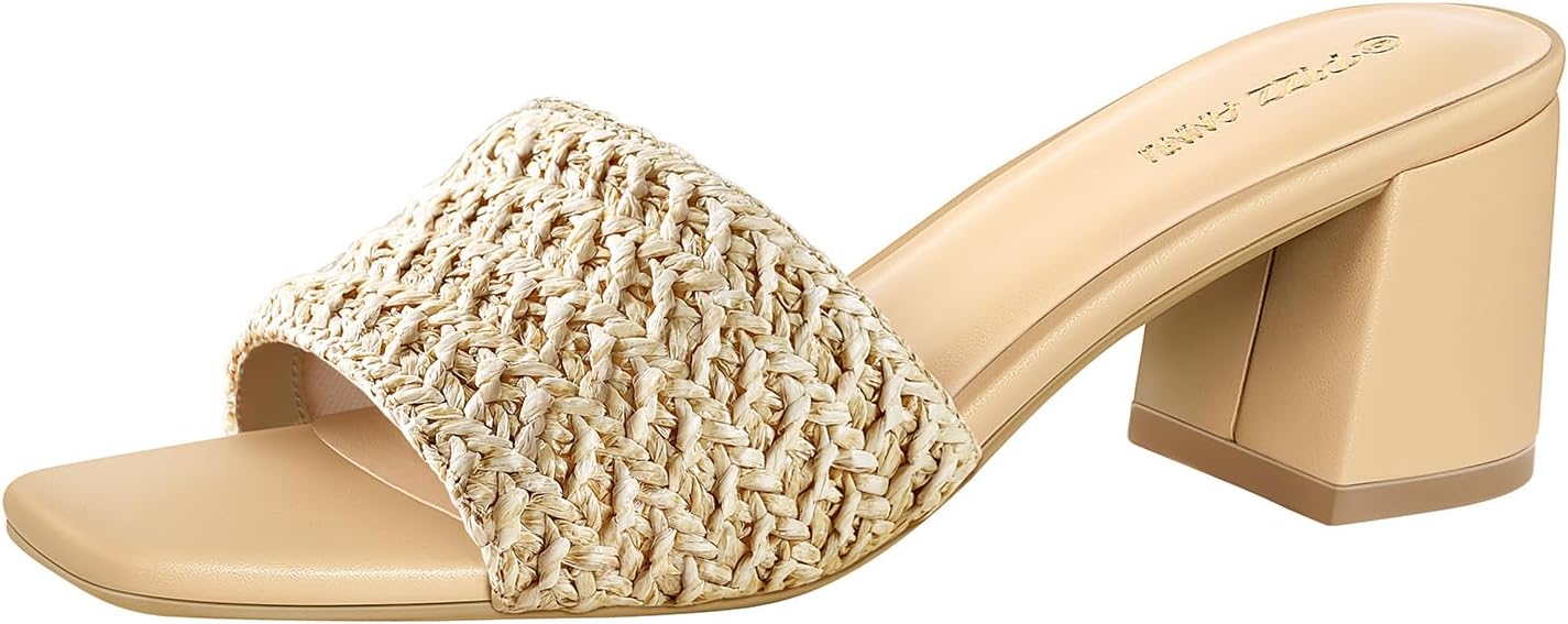 PIZZ ANNU Women's Square Open Toe Heels Sandals for Comfort