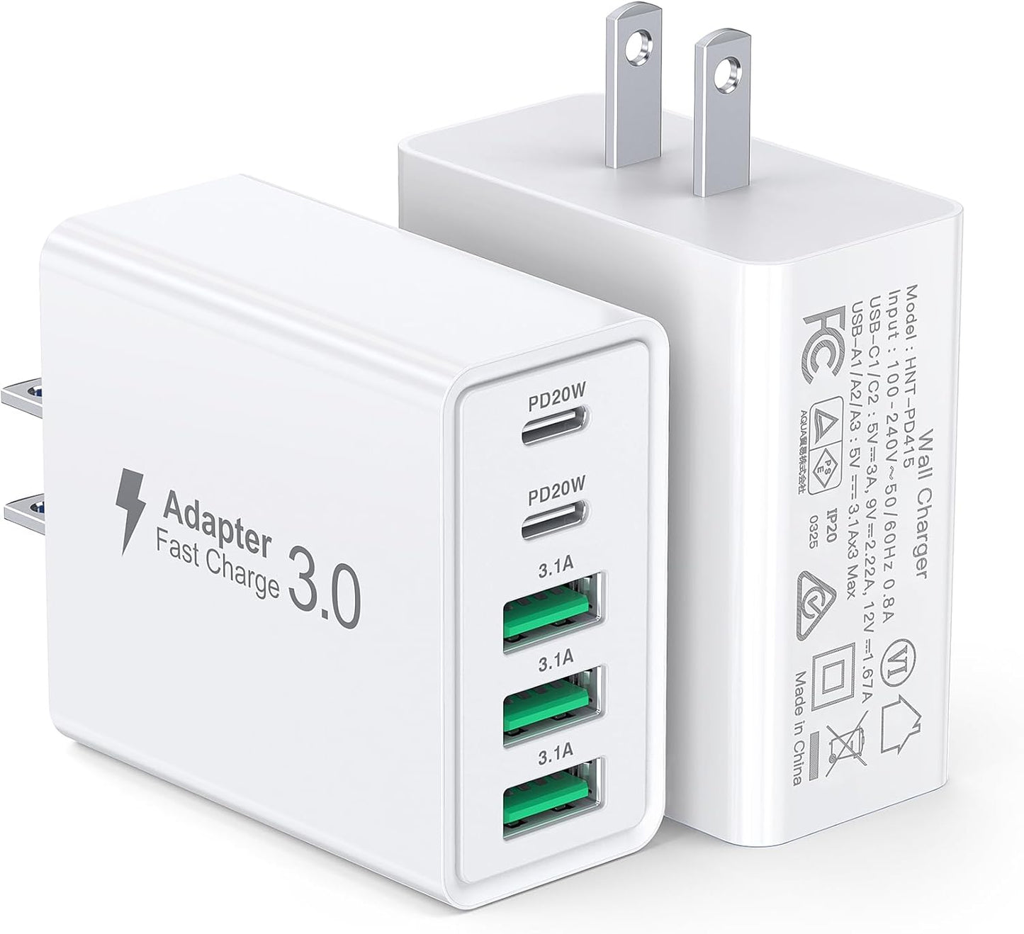 Fast 50W USB C Wall Charger - Dual Pack, Multiport PD Charging Block