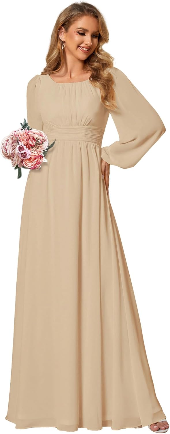 Elegant Long Sleeve Chiffon A-Line Formal Dress for Women