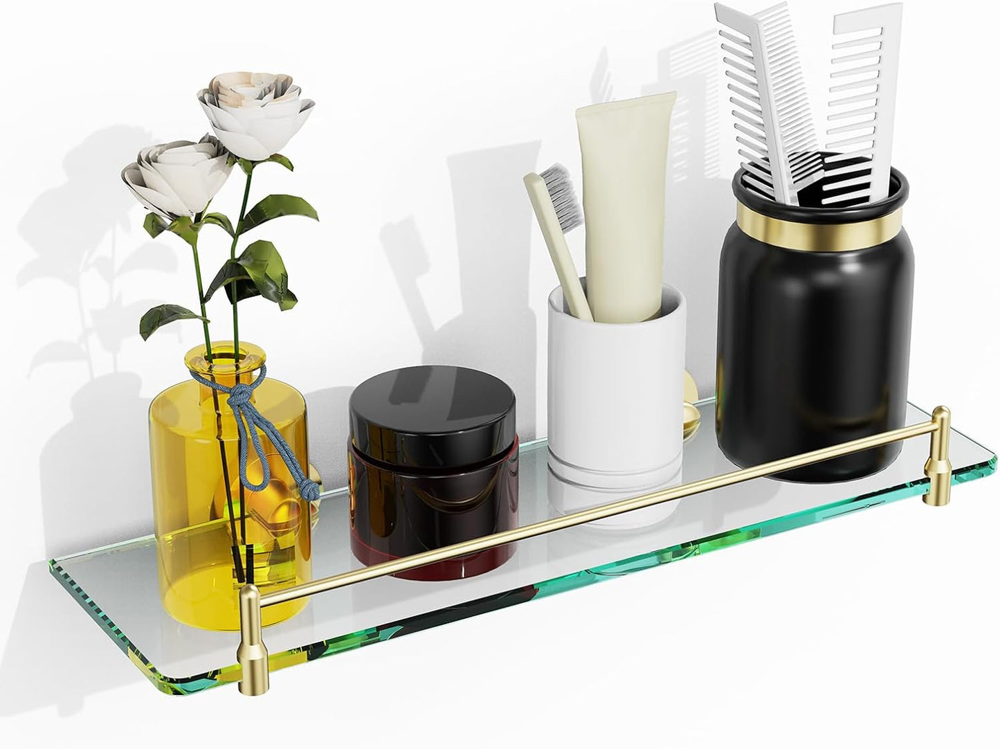 Glass Bathroom Shelves with Brushed Gold Finish for Modern Spaces