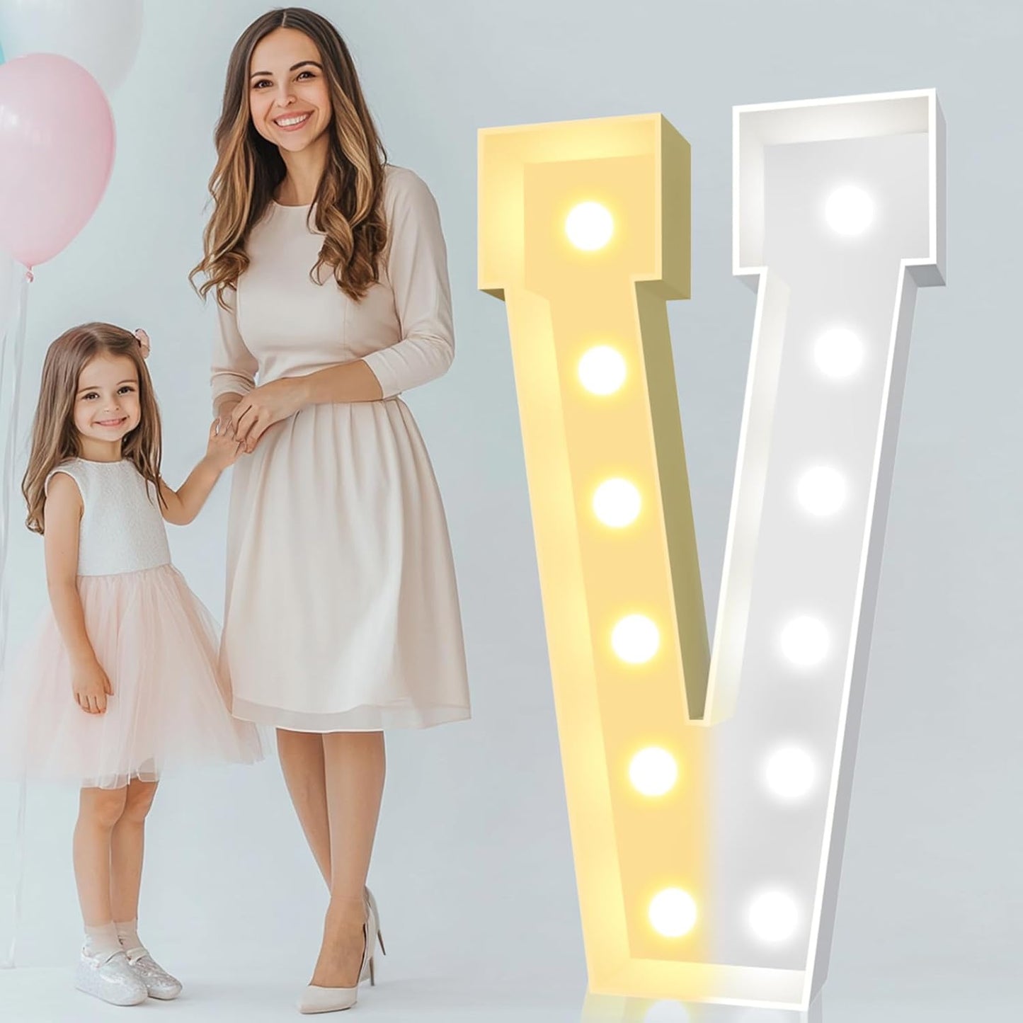 Giant 4 FT Light Up Marquee Letter V for Party Decorations
