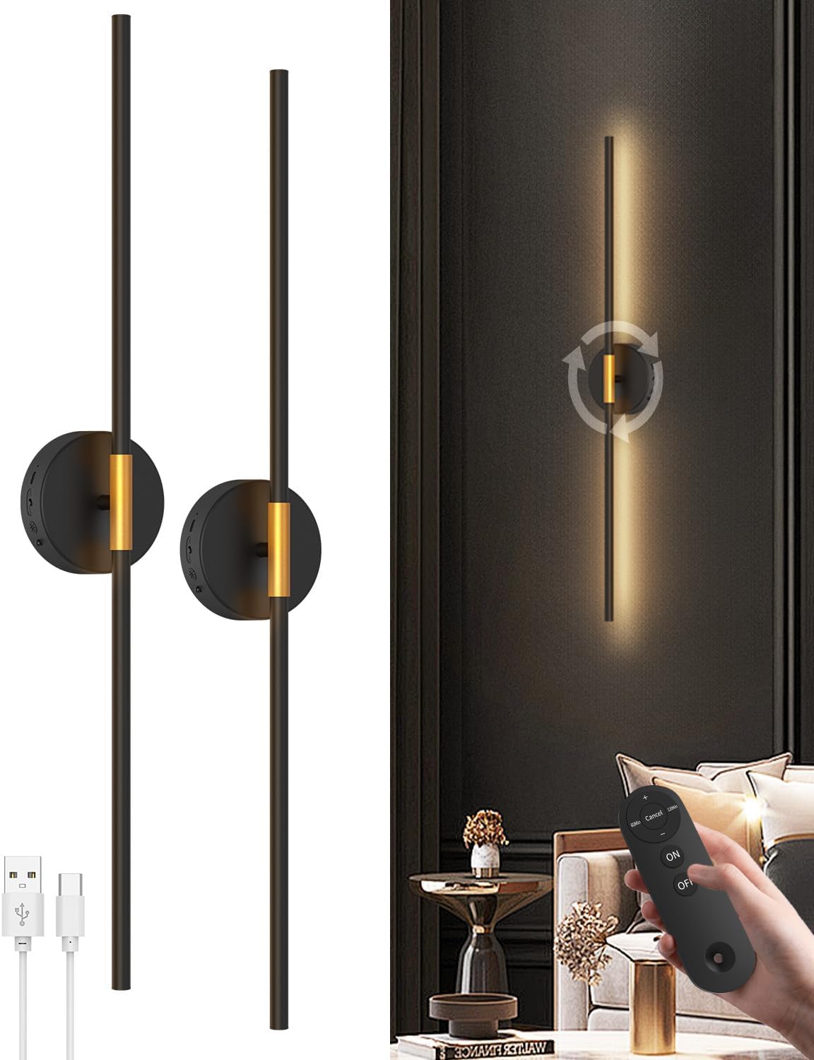 Battery Operated Wall Sconces Set of 2 for Cozy Lighting