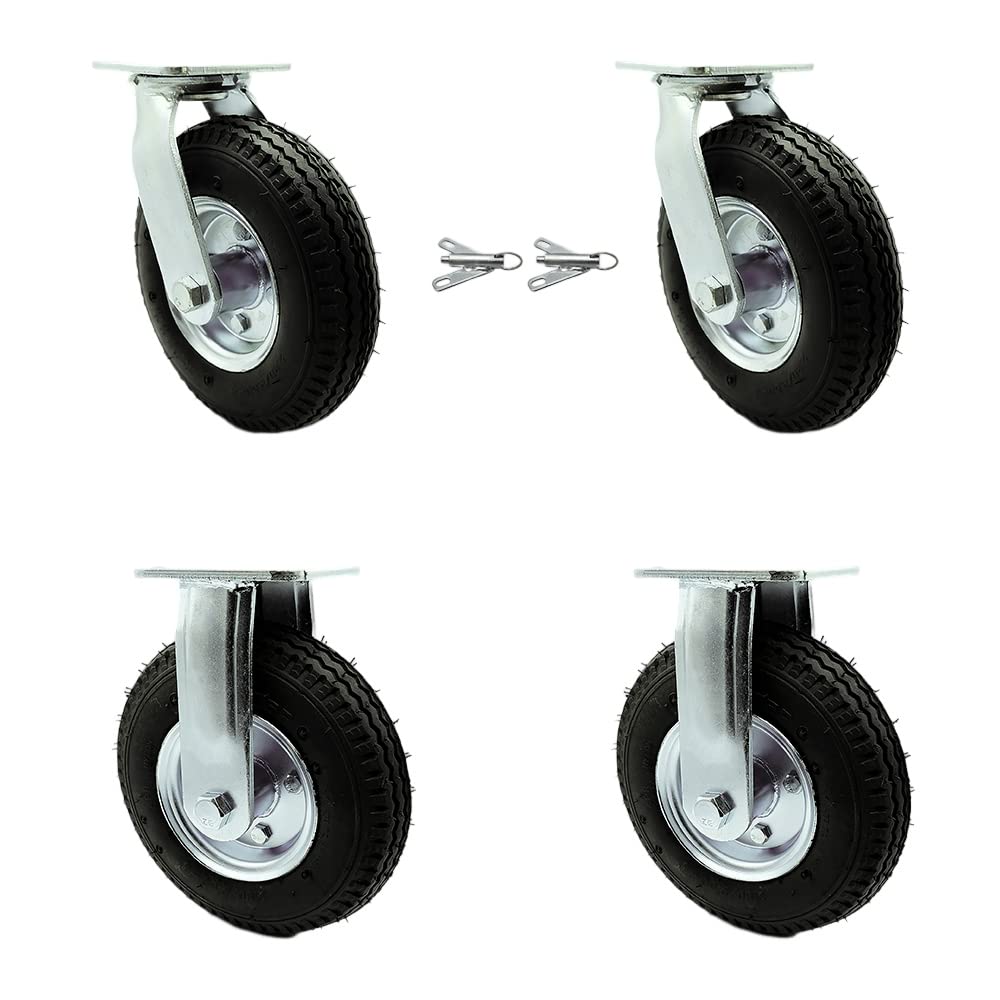 8 Inch Swivel Pneumatic Casters Set of 4 - Heavy Duty Wheels