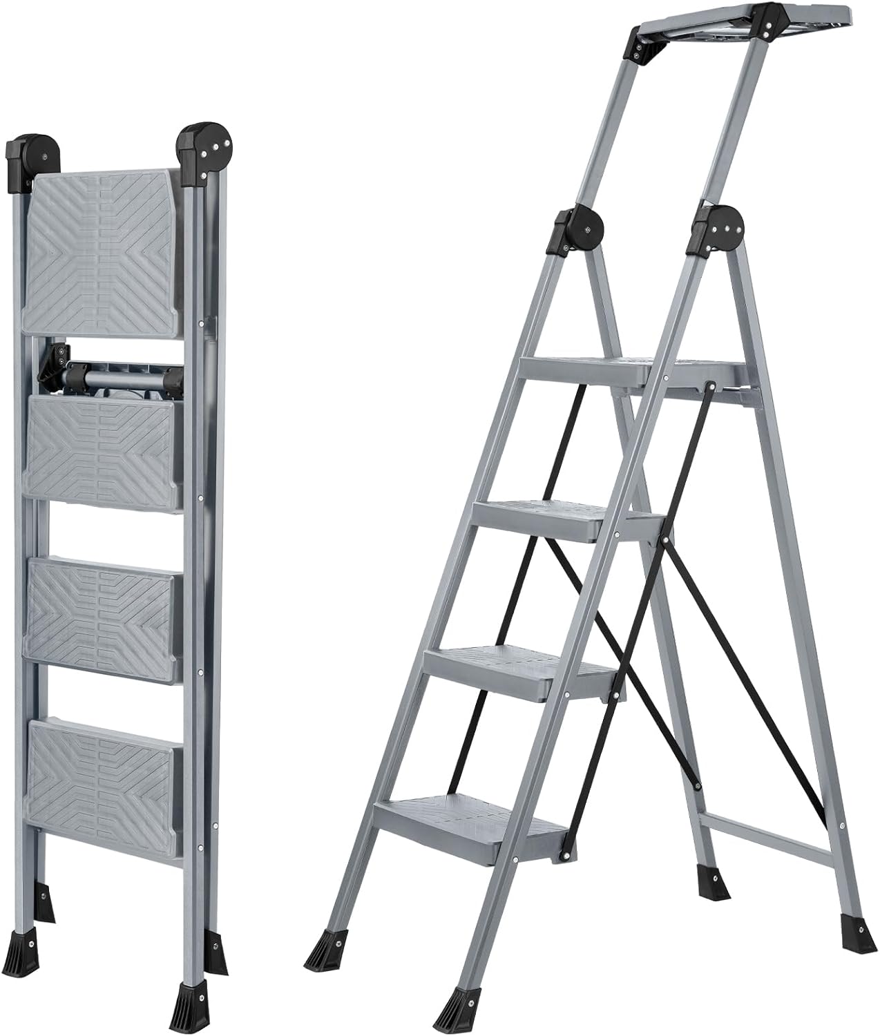 XinSunho 4 Step Ladder with Handrails & Tray for Home Use