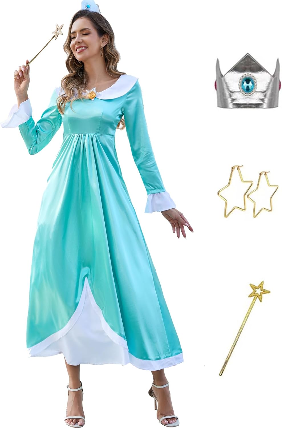 Princess Dress Cosplay Costume for Women with Crown and Gloves