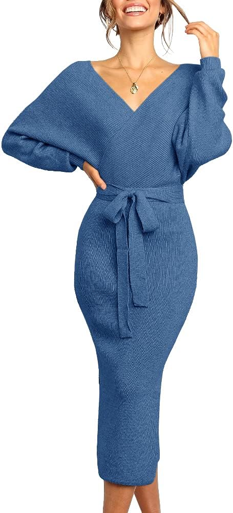 Chang Yun Women's Long Maxi Sweater Dress with Sexy Wrap Style