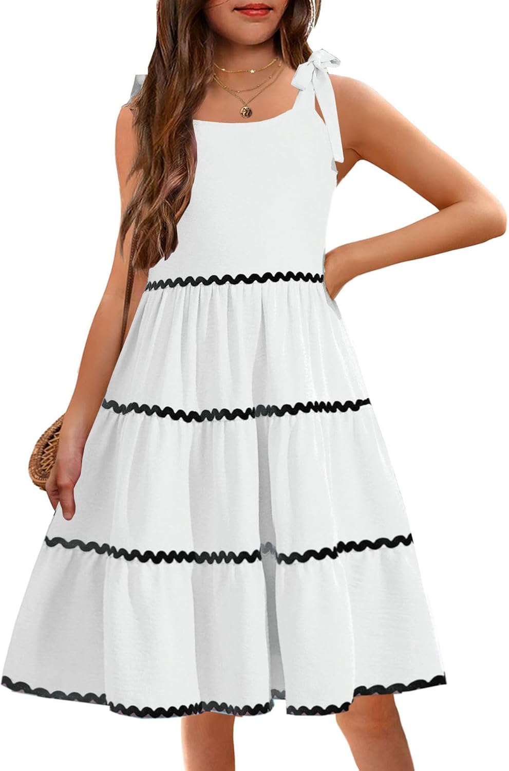 Arshiner Girls Summer Sundress with Bow-Tie Straps and Pockets