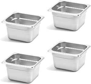 FUSON 4 Pack 1/6 Size 4 Inch Deep Anti Jam Steam Table Pan