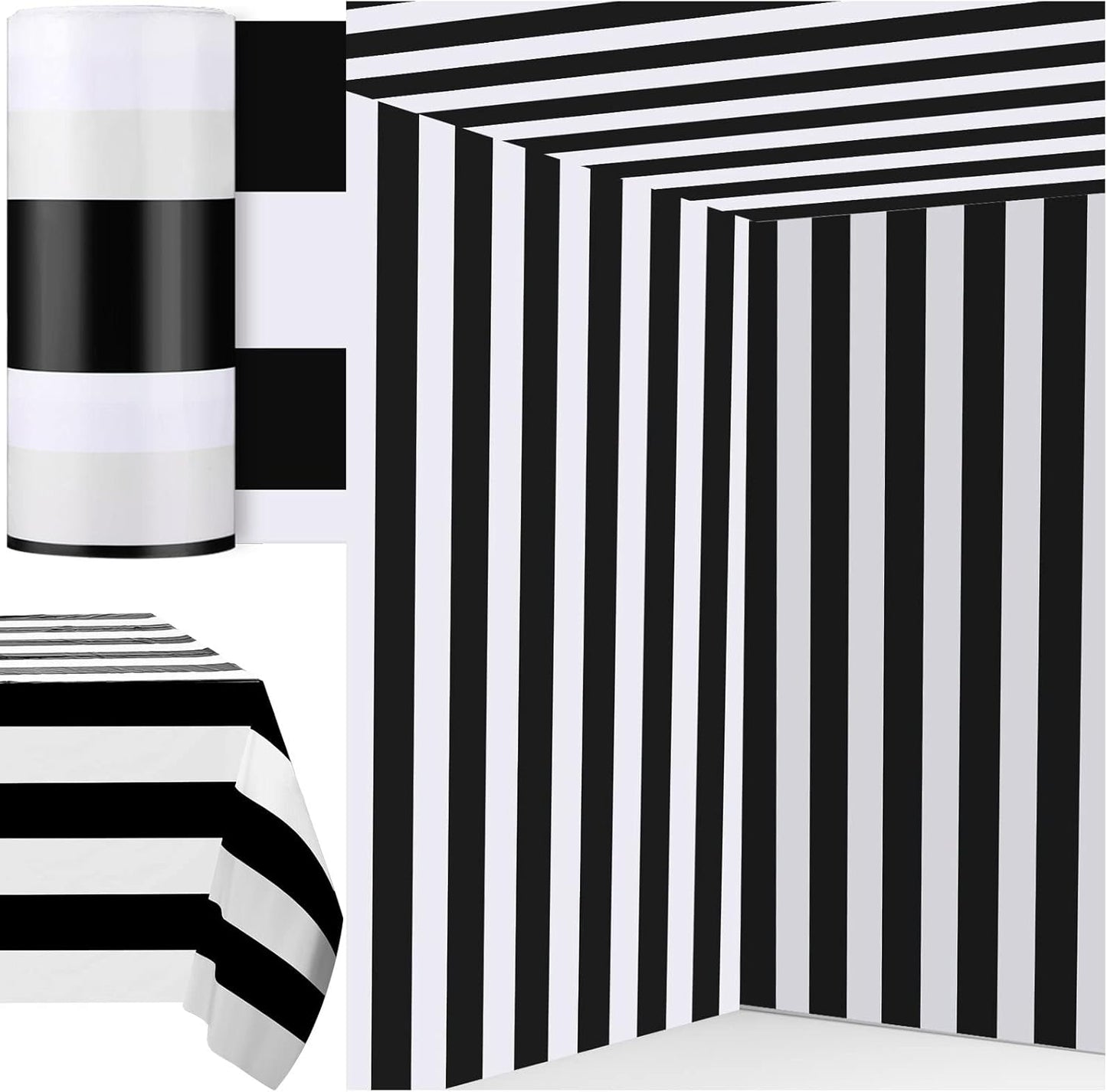 Black and White Striped Tablecloth Roll for Carnival Decor