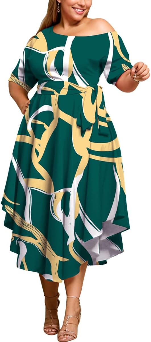 Plus Size Women Wedding Guest Dress Off Shoulder Midi Style