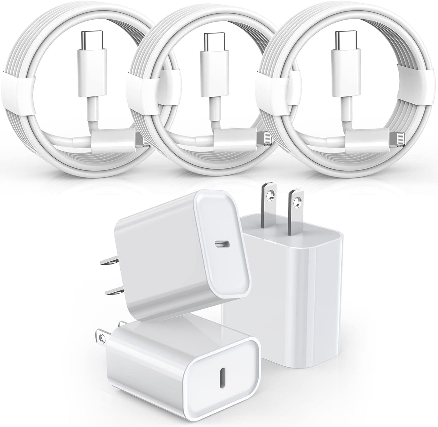 Apple MFi Certified 3-Pack Fast Charger Set