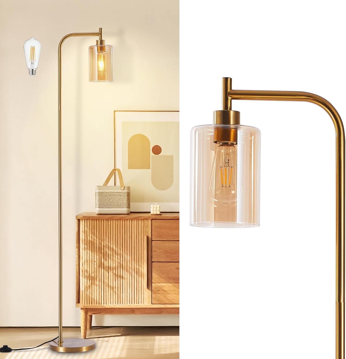 DLLT Floor Lamp Tall with Amber Glass for Modern Living Room