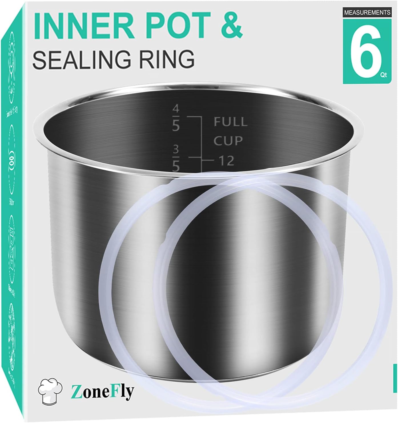 Inner Pot for Instant Pot 6 Qt with Silicone Sealing Rings