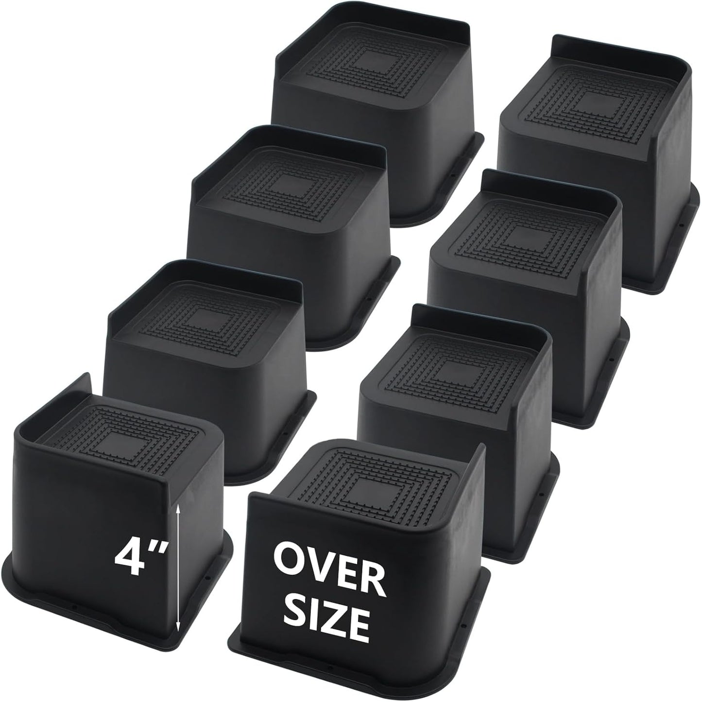 4 Inch Heavy Duty Bed Risers for Furniture - 8 Pack Set