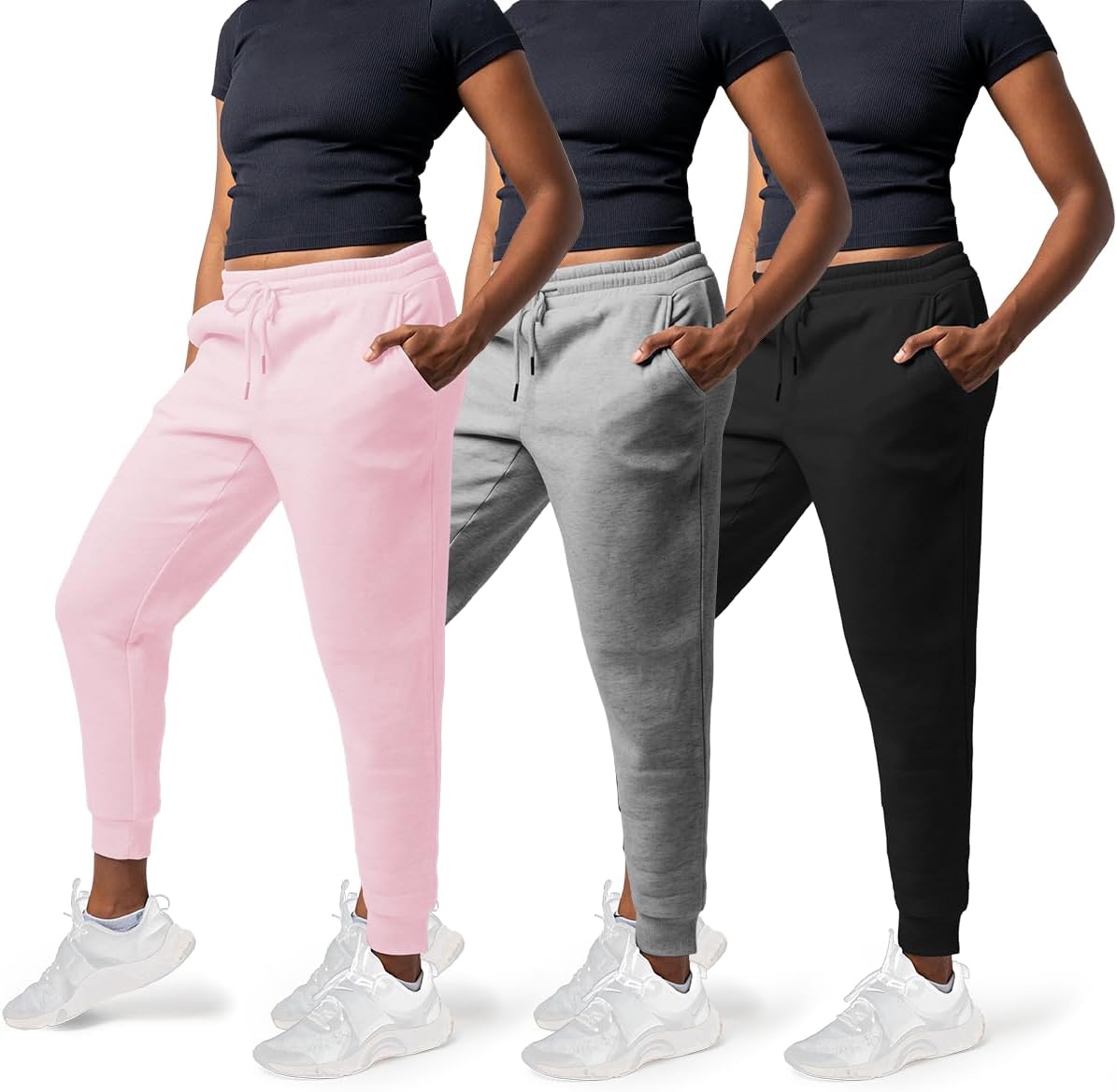 3 Pack Sweatpants Women - Cozy Fleece Joggers with Pockets