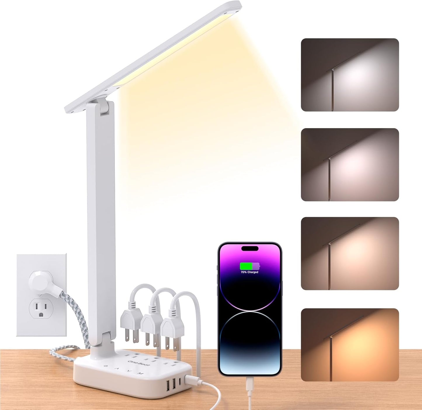 3-Outlet Power Strip with LED Desk Lamp - Brighten Your Workspace!