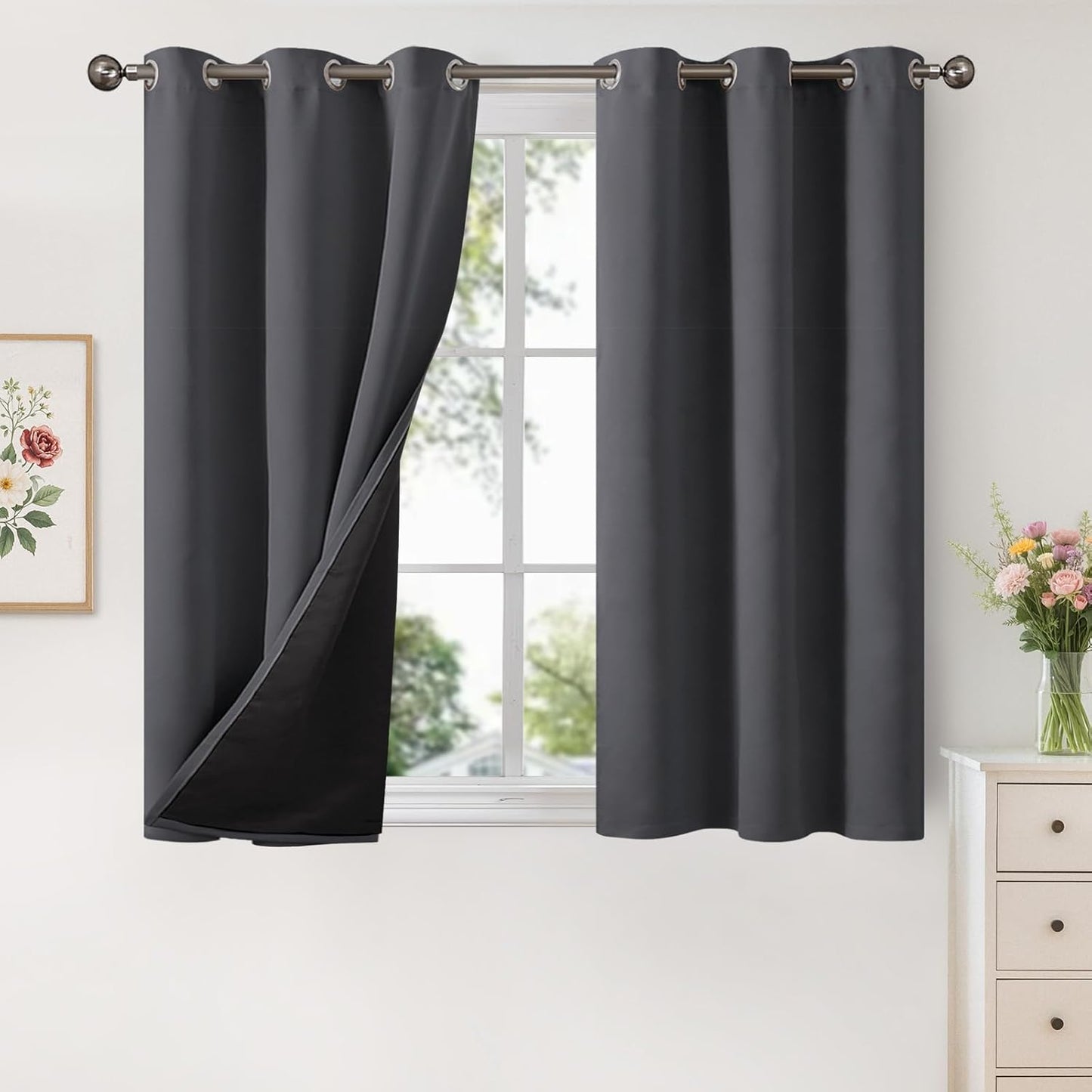 Dark Grey 100% Blackout Curtains for Full Room Darkening