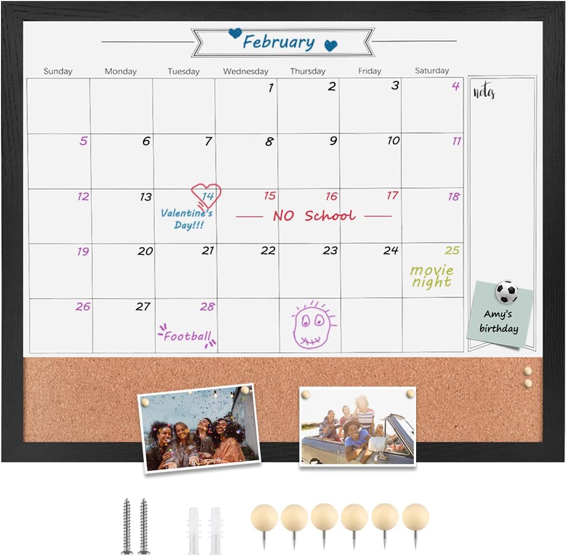Magnetic Dry Erase Calendar Whiteboard & Cork Combo Board
