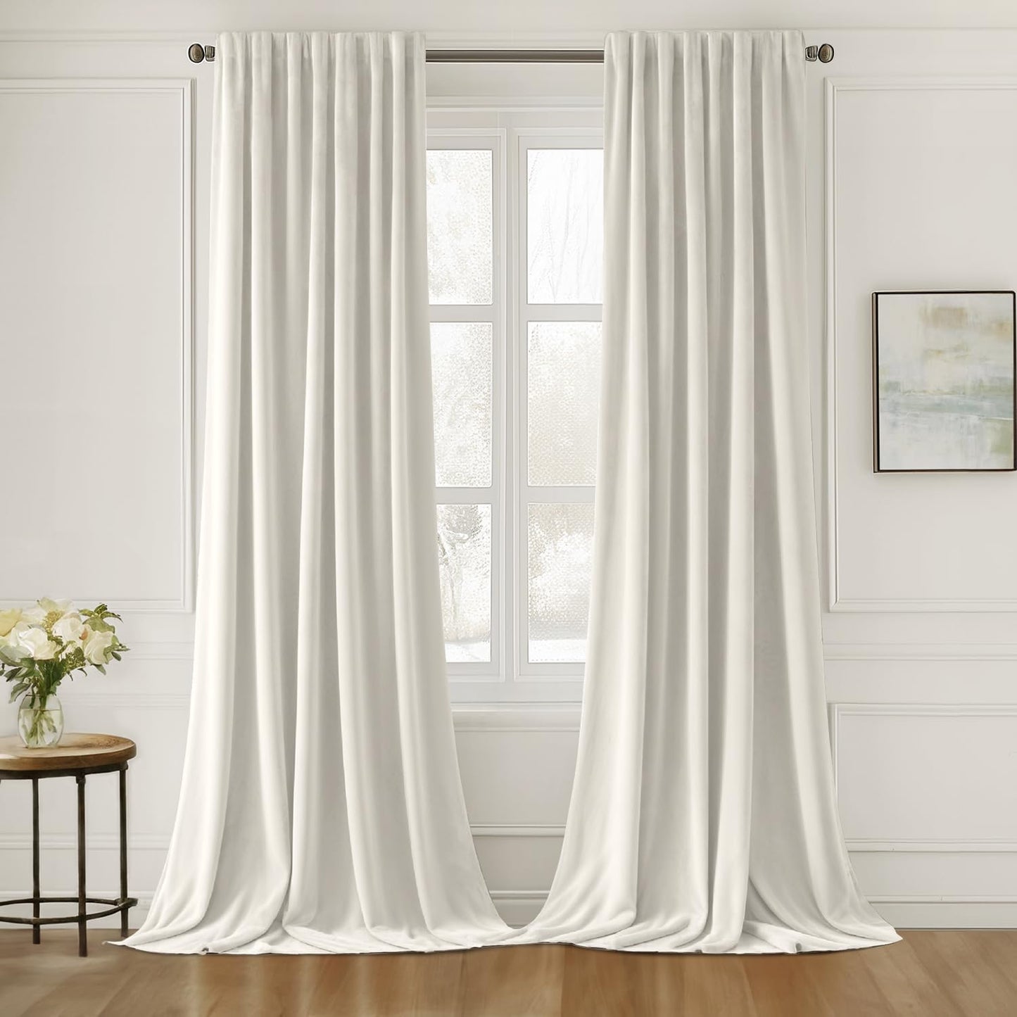 MIULEE Ivory White Velvet Curtains - Luxury Room Darkening Drapes