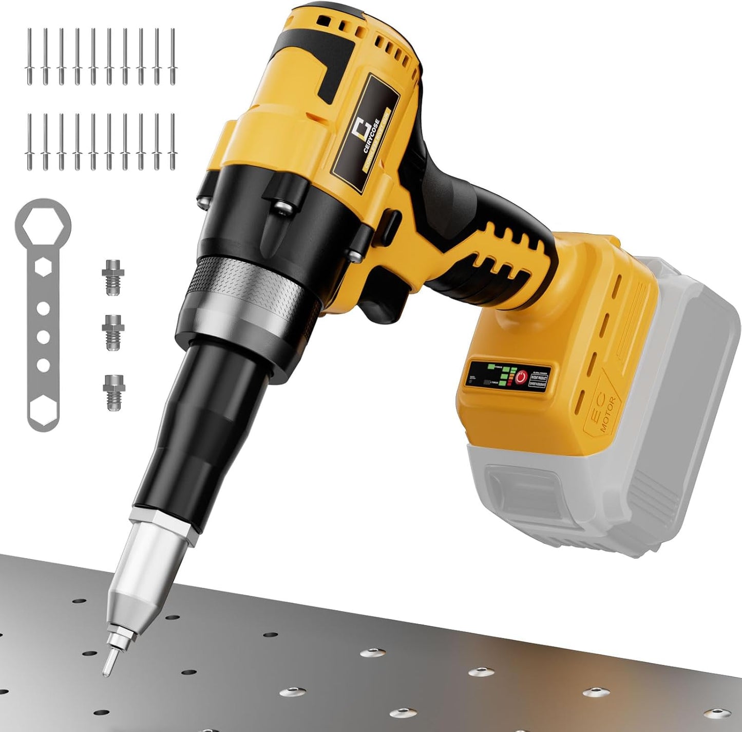 Cordless Rivet Gun with Dewalt Battery Compatibility and LED Light