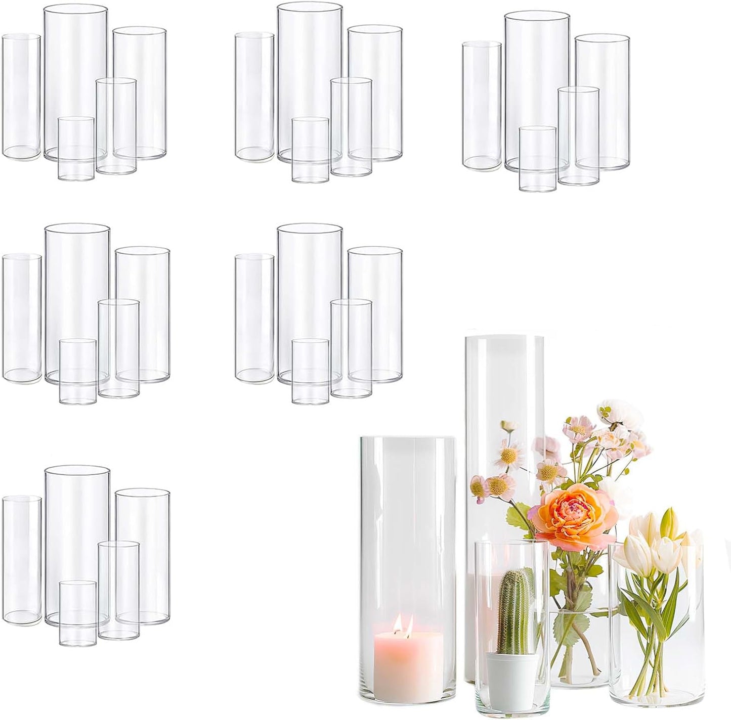 30pcs Glass Vase Cylinder Vases for Elegant Centerpieces