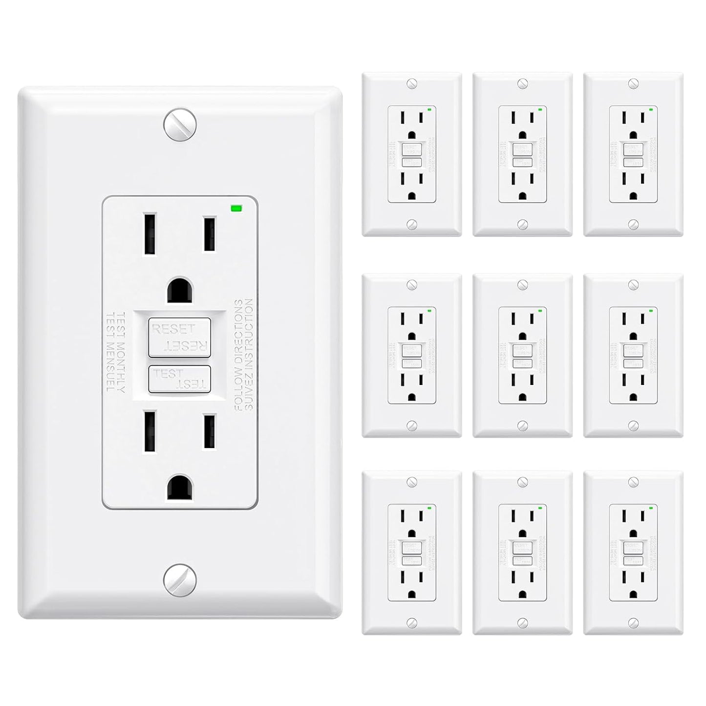 ELEGRP GFCI Outlet 15 Amp with Self-Test and LED Indicator