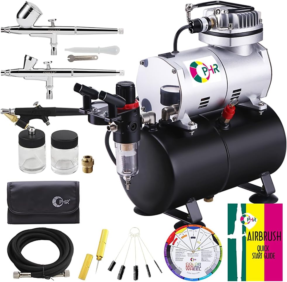 Professional Airbrush Kit with Variety Nozzles for Model Hobby & Body Tattoo - OPHIR
