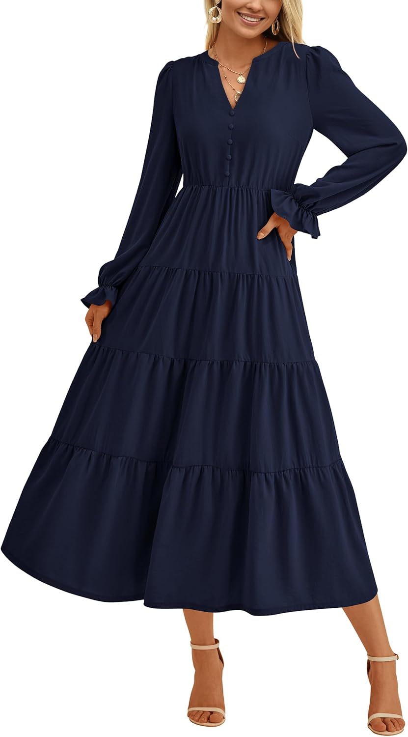 PRETTYGARDEN Long Sleeve Dress for Women - Elegant Maxi Style