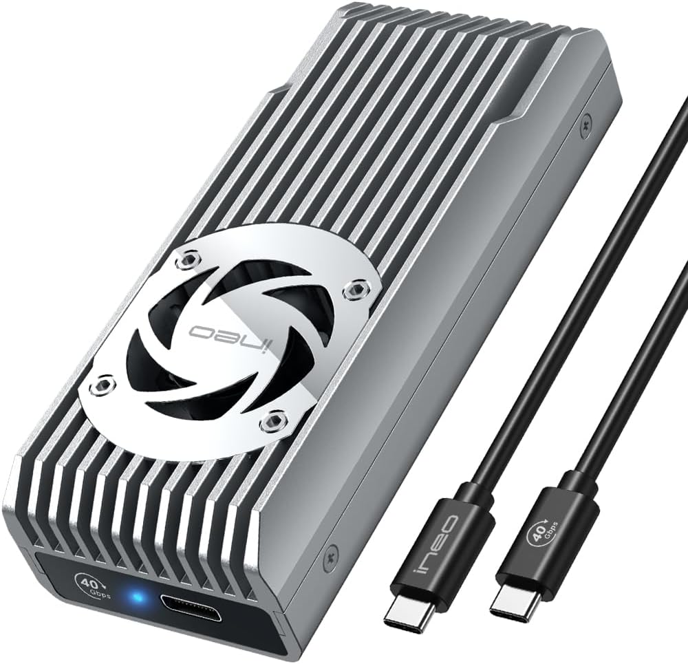 ineo USB 4.0 M.2 NVMe SSD Enclosure with Cooling Fan