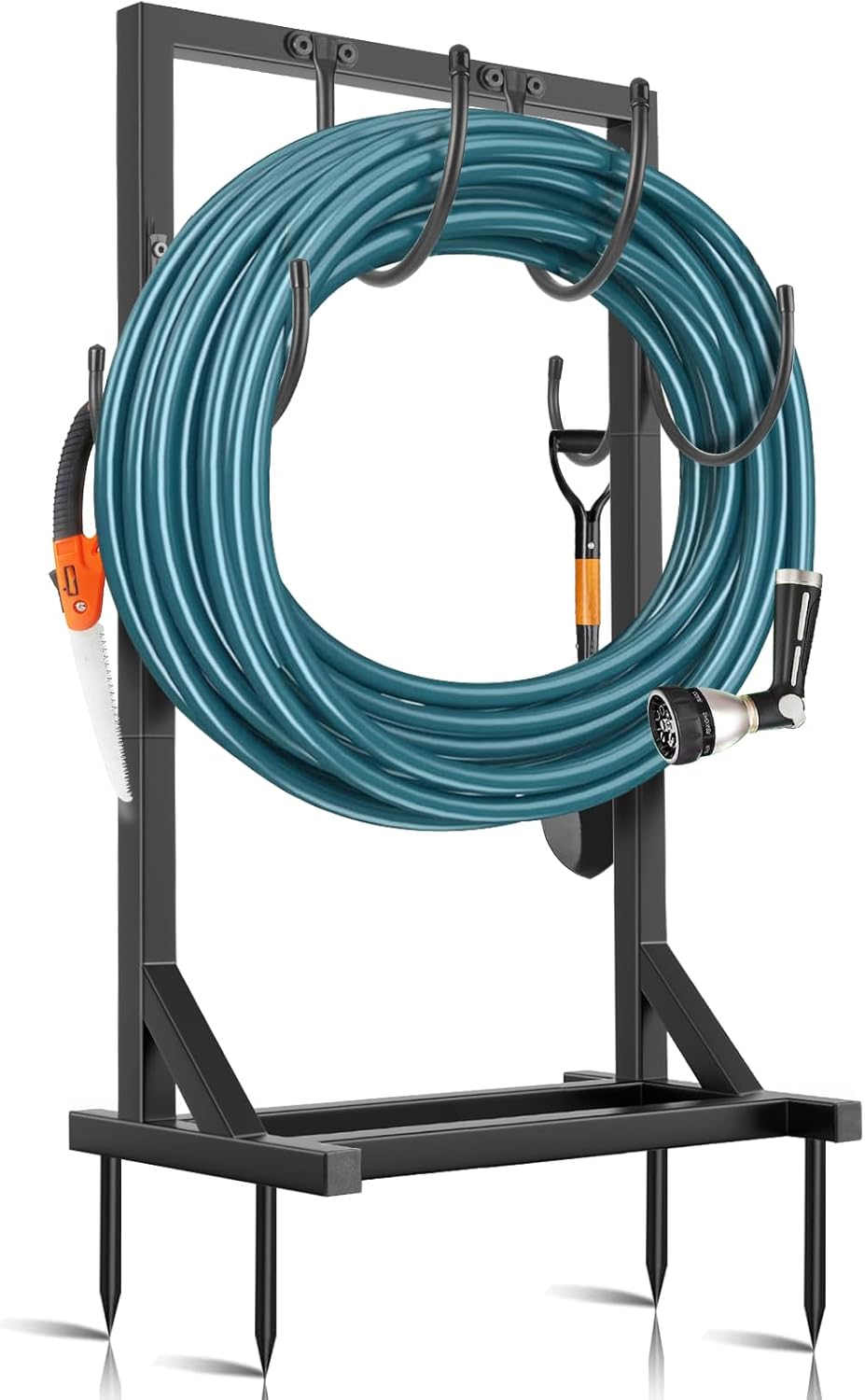 BOLITE Garden Hose Holder for Outside with Tool Hooks and Spikes