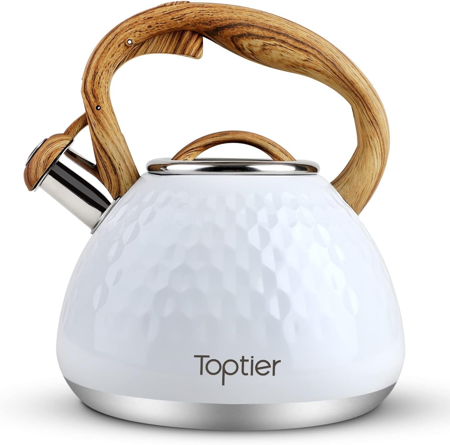 Toptier Whistling Tea Kettle with Wood Pattern Handle for Stovetops