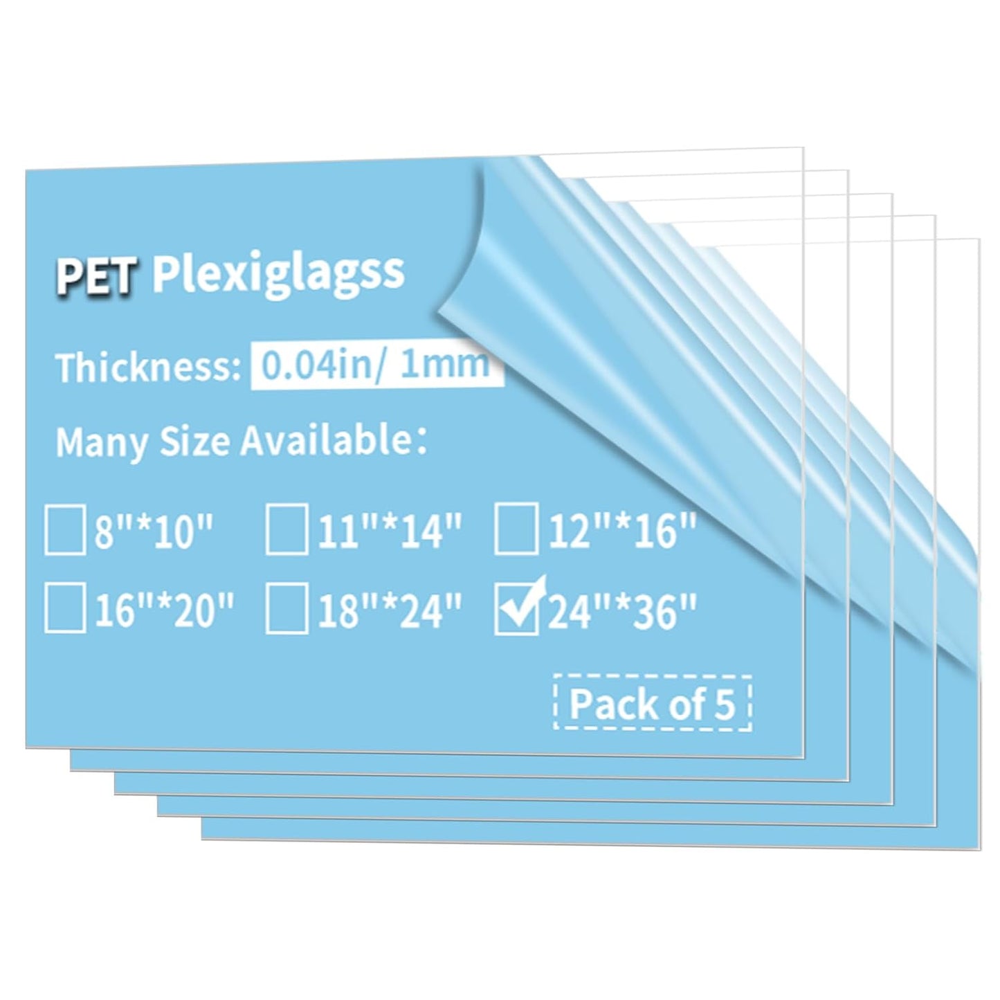 5 Pack 24x36 in PET Sheets for Photo Frames and DIY Projects