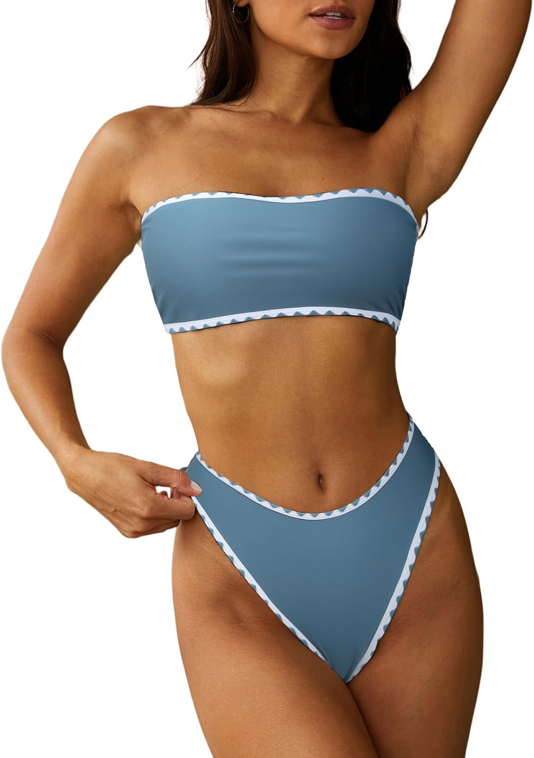 ZAFUL Women Strapless Textured Bandeau Bikini for Summer Fun